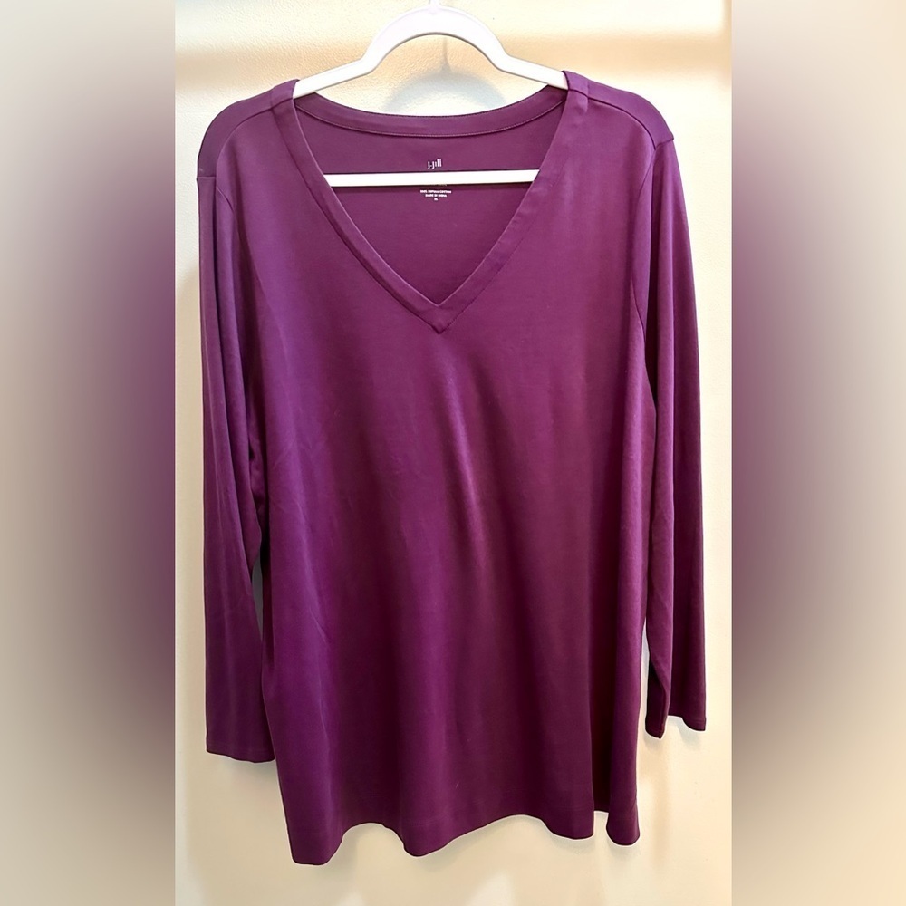J. Jill Simply Supima Cotton V-Neck Slit On the Side Long Sleeve Size XL - Picture 2 of 6